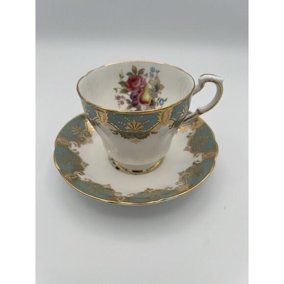 Vintage Paragon England Floral Rose White Turquoise Tea Cup & Saucer Set - Picture 10 of 12